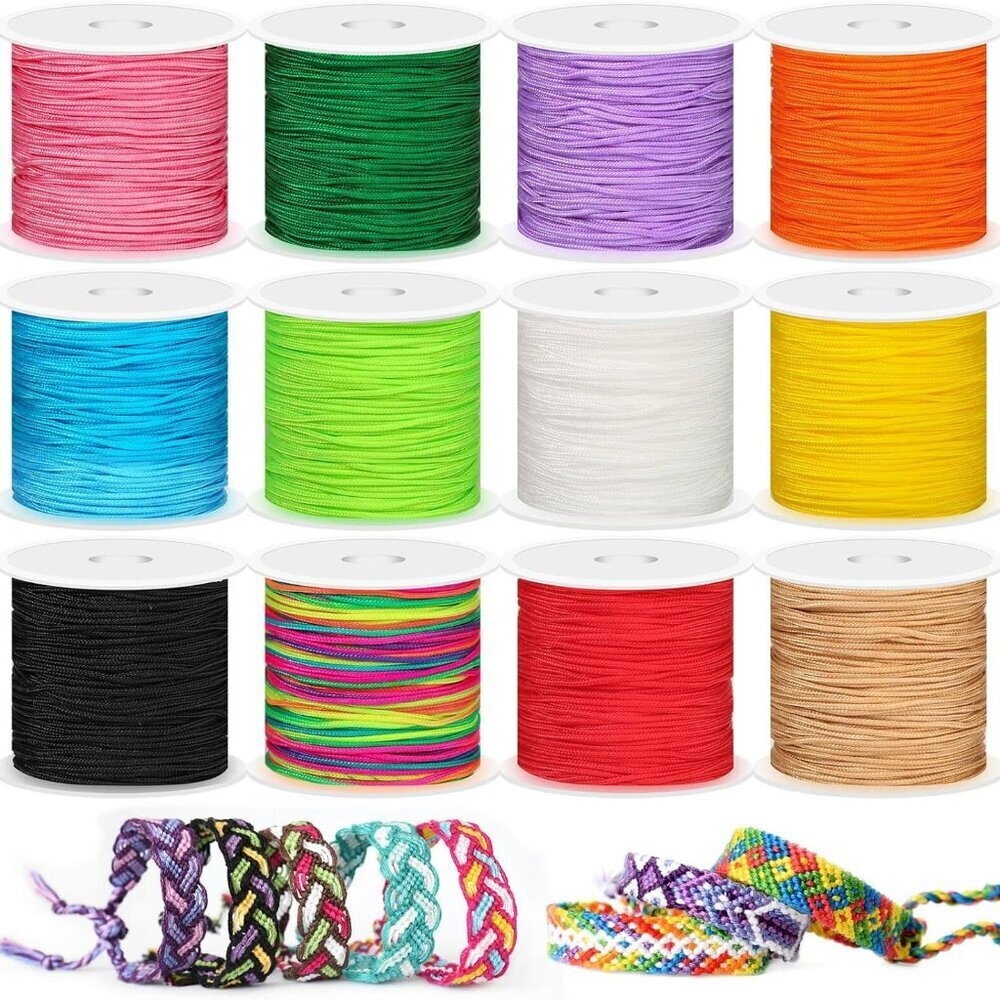 12 Rolls Nylon String for Bracelets, Chinese Knotting Nylon Cord for Jewelry Mak